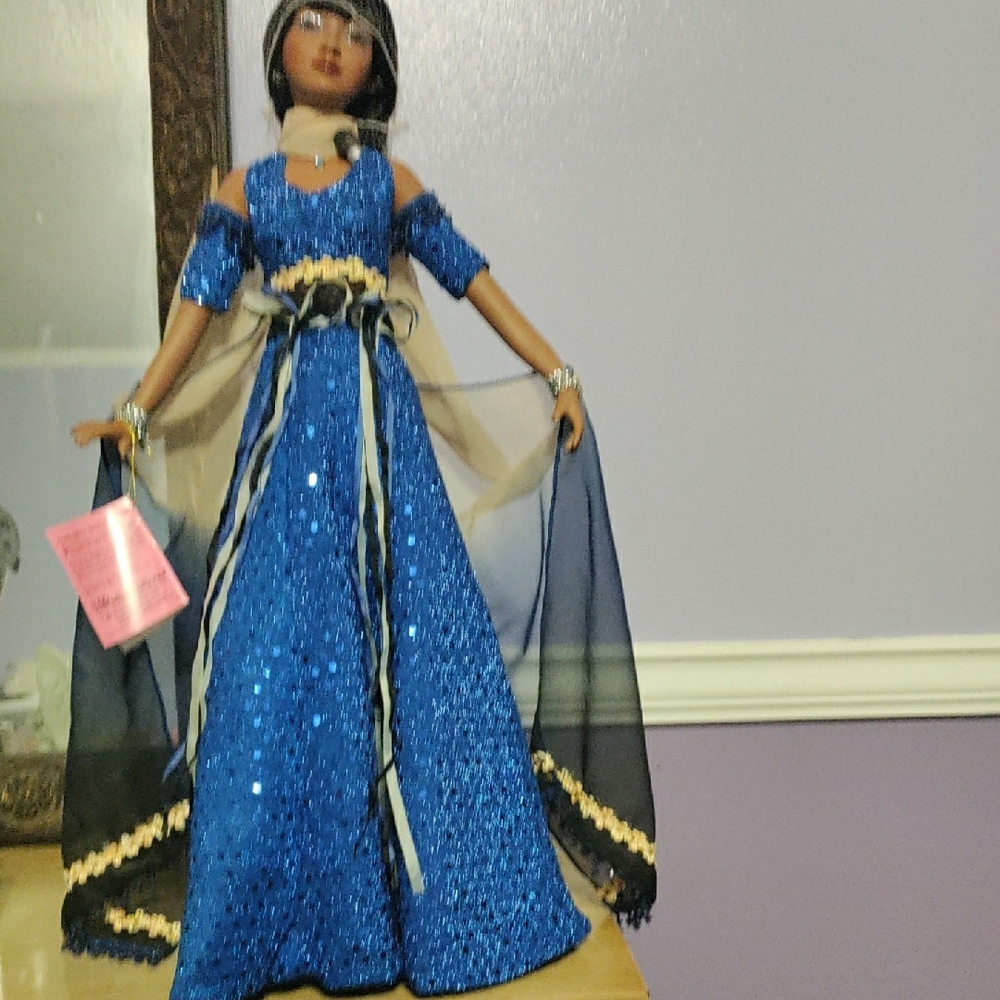 Elegant Blue and Black Decorative Doll